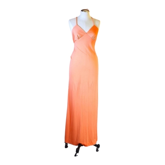 Dresses & Skirts - Vintage Peach Tie Back V Neck Polka Dot Maxi Dress